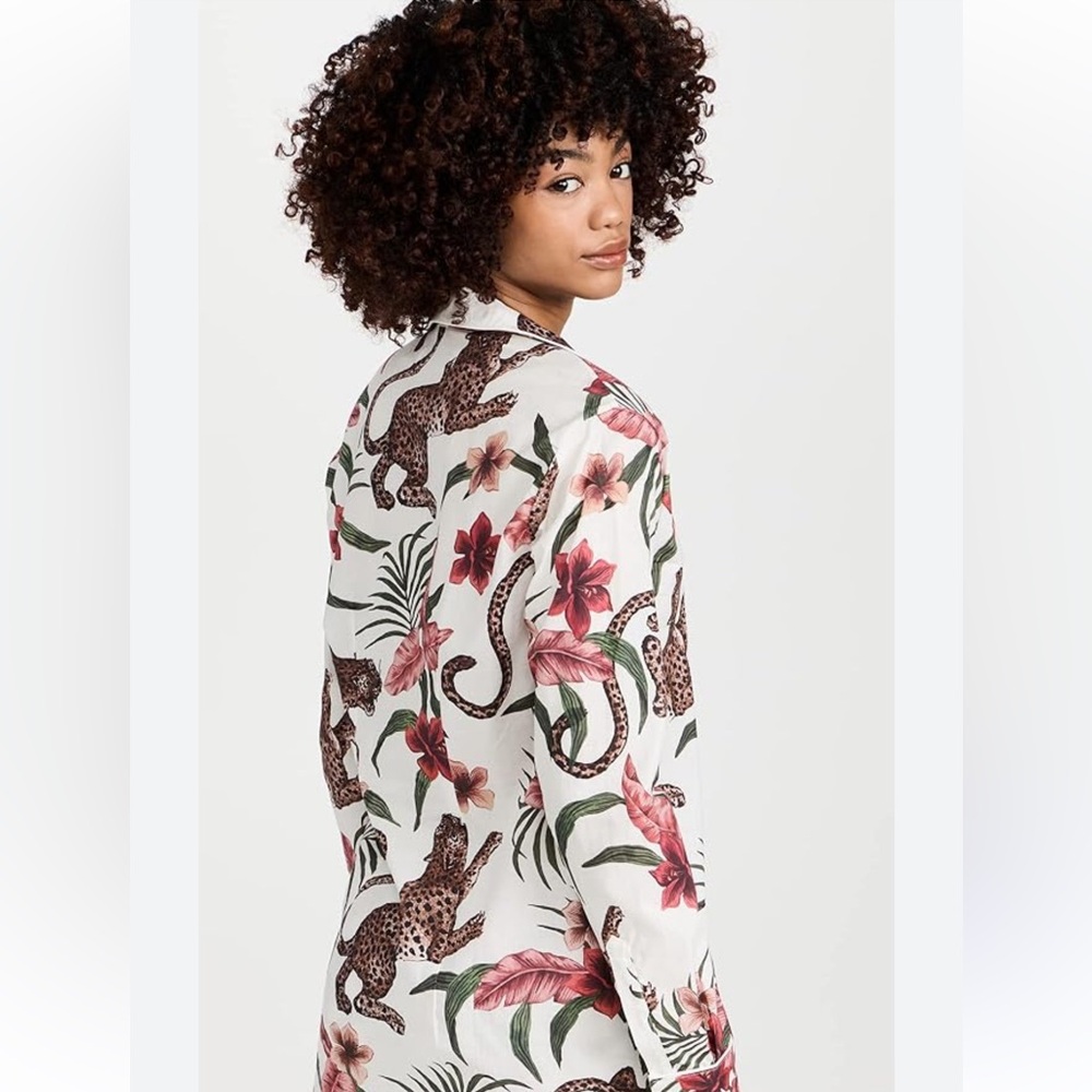 Desmond & Dempsey Soleia Organic cotton pajama‎ shirt Leopard Floral Small
